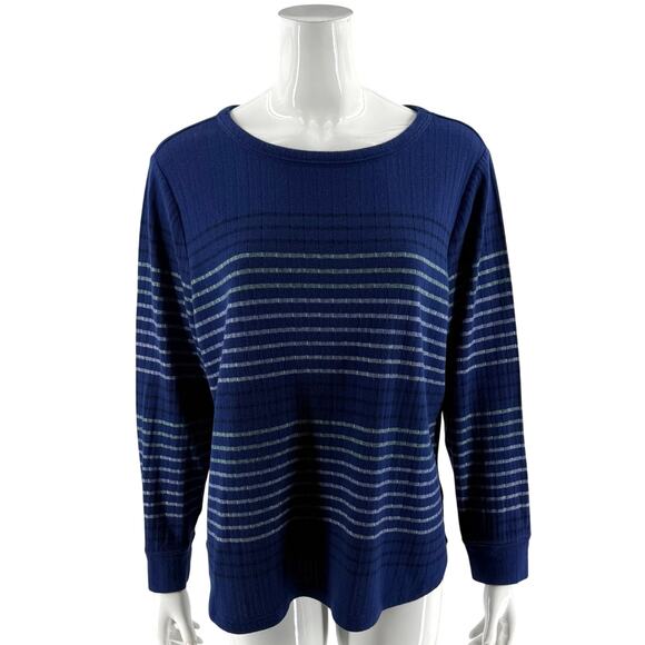 Talbots Womens Top Plus Size 2X Blue Ribbed Long Sleeve Tee Shirt Cotton Blend - Picture 1 of 6